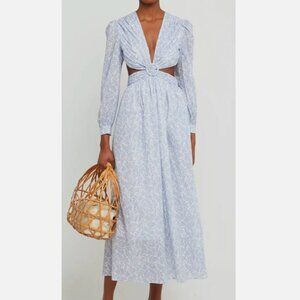 Women's Light Blue Floral Maxi Dress with Ring Cutout